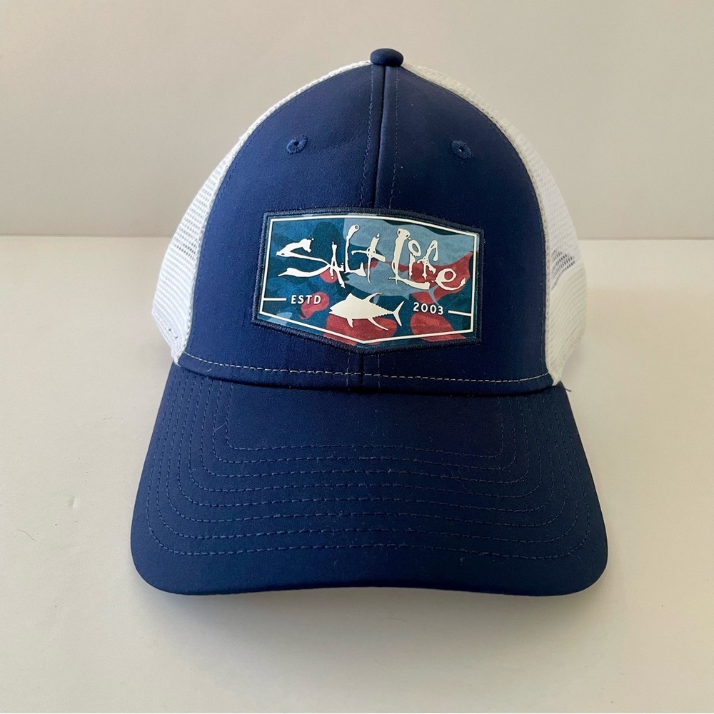 Salt Life Estd 2003 Snapback Trucker Hat Blue Embroidered Mesh Back NWOT